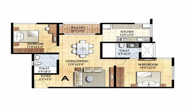 2 BHK Floor Plan at Brigade Saravanampatti - Premium Apartment