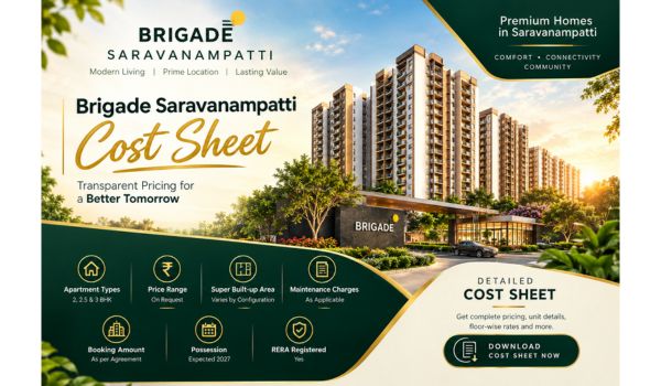 Brigade Saravanampatti cost sheet showing price list for 2 and 3 BHK apartments in Coimbatore